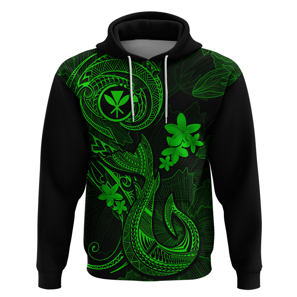 Hawaii Hoodie Fish Hook Tattoo Mix Polynesian Plumeria Green Version LT14 Pullover Hoodie Green - Polynesian Pride