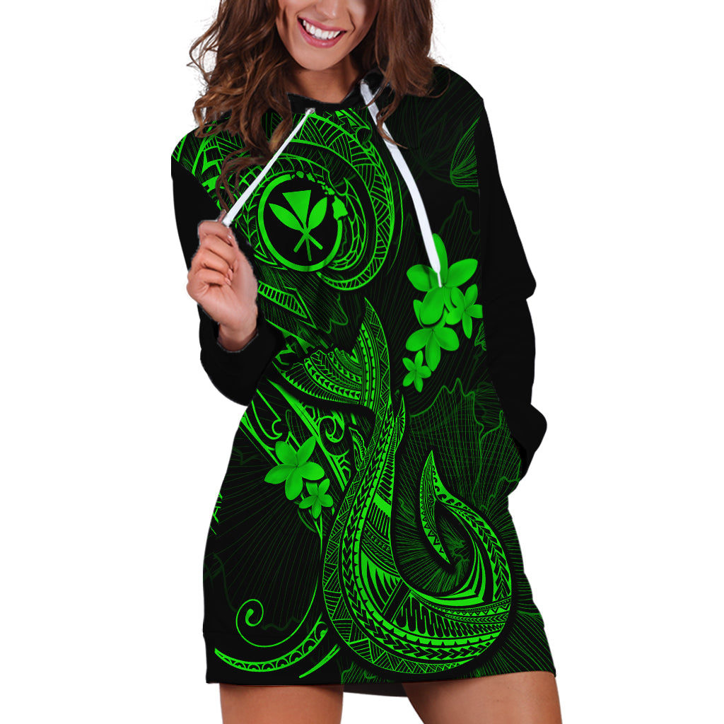 Hawaii Hoodie Dress Fish Hook Tattoo Mix Polynesian Plumeria Green Version LT14 Green - Polynesian Pride