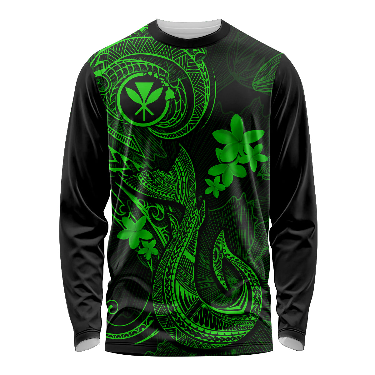 Hawaii Long Sleeve Shirt Fish Hook Tattoo Mix Polynesian Plumeria Green Version LT14 Unisex Green - Polynesian Pride