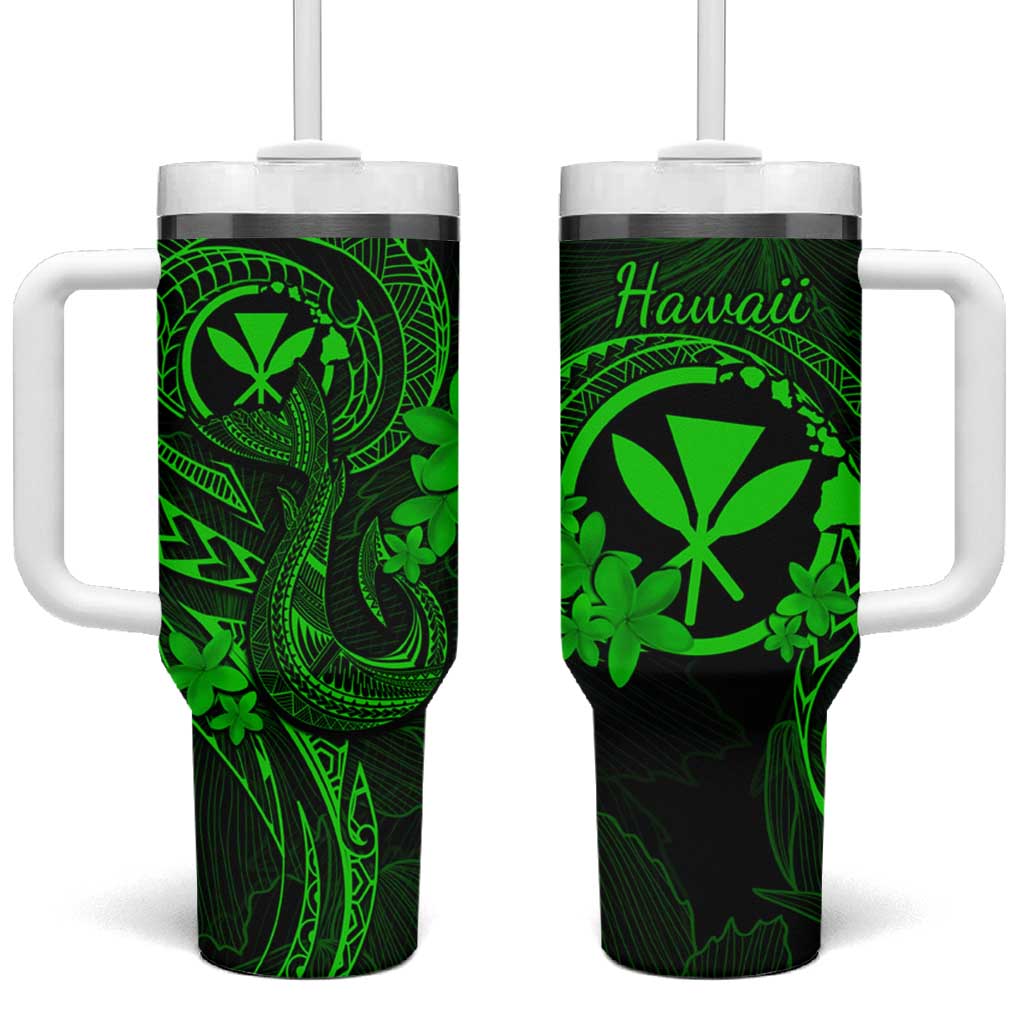 Hawaii Tumbler With Handle Fish Hook Tattoo Mix Polynesian Plumeria Green Version