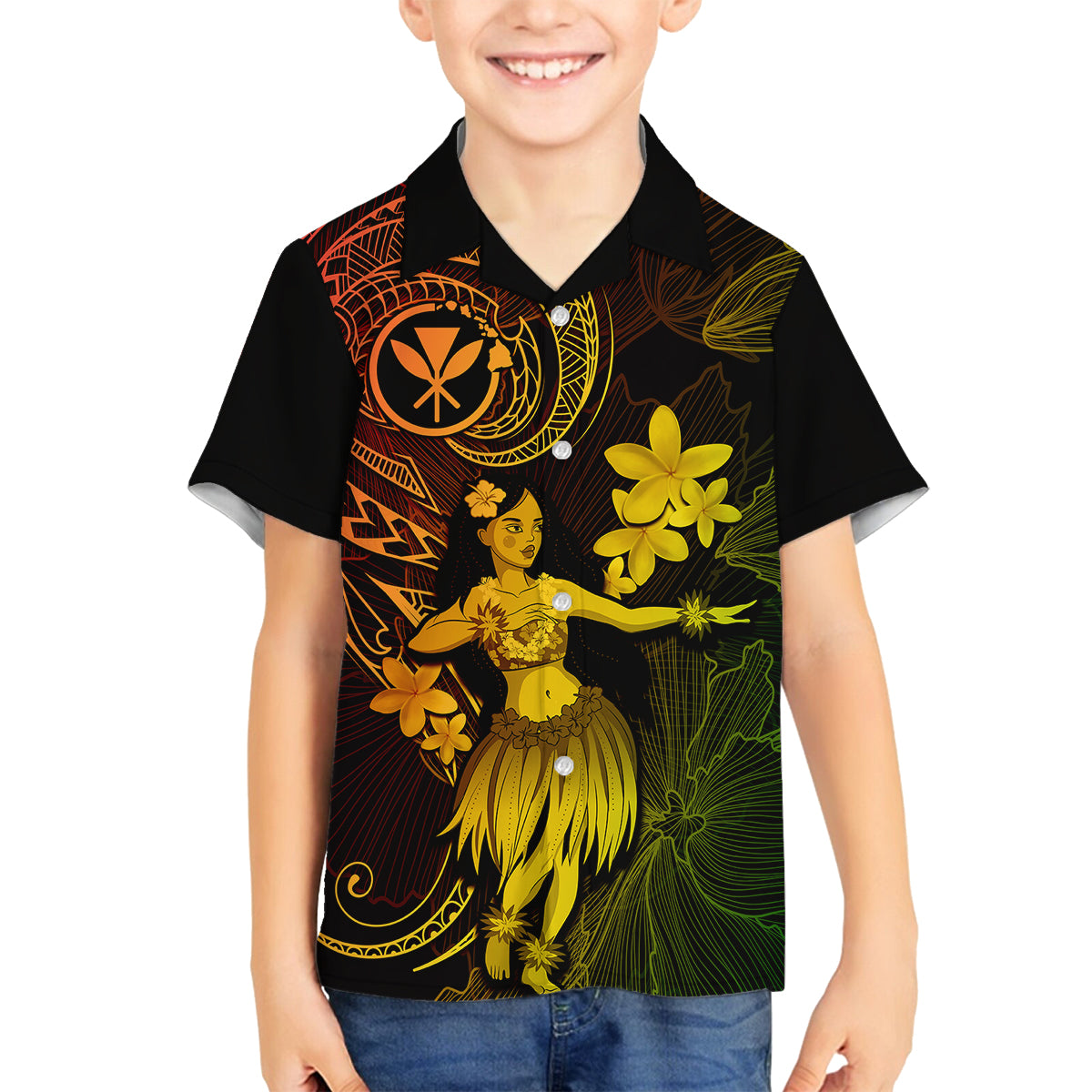 Hawaii Family Matching Mermaid Dress and Hawaiian Shirt Hula Girl Mix Polynesian Plumeria Reggae Version LT14 Son's Shirt Reggae - Polynesian Pride