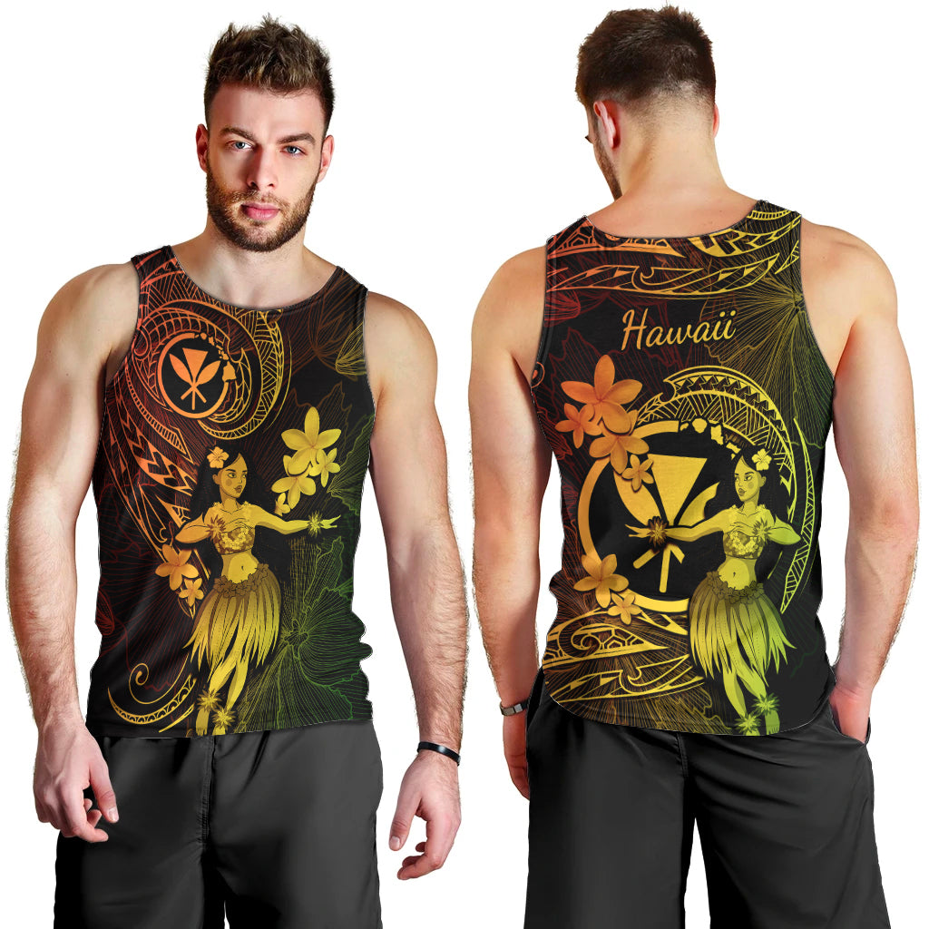 Hawaii Men Tank Top Hula Girl Mix Polynesian Plumeria Reggae Version LT14 - Polynesian Pride