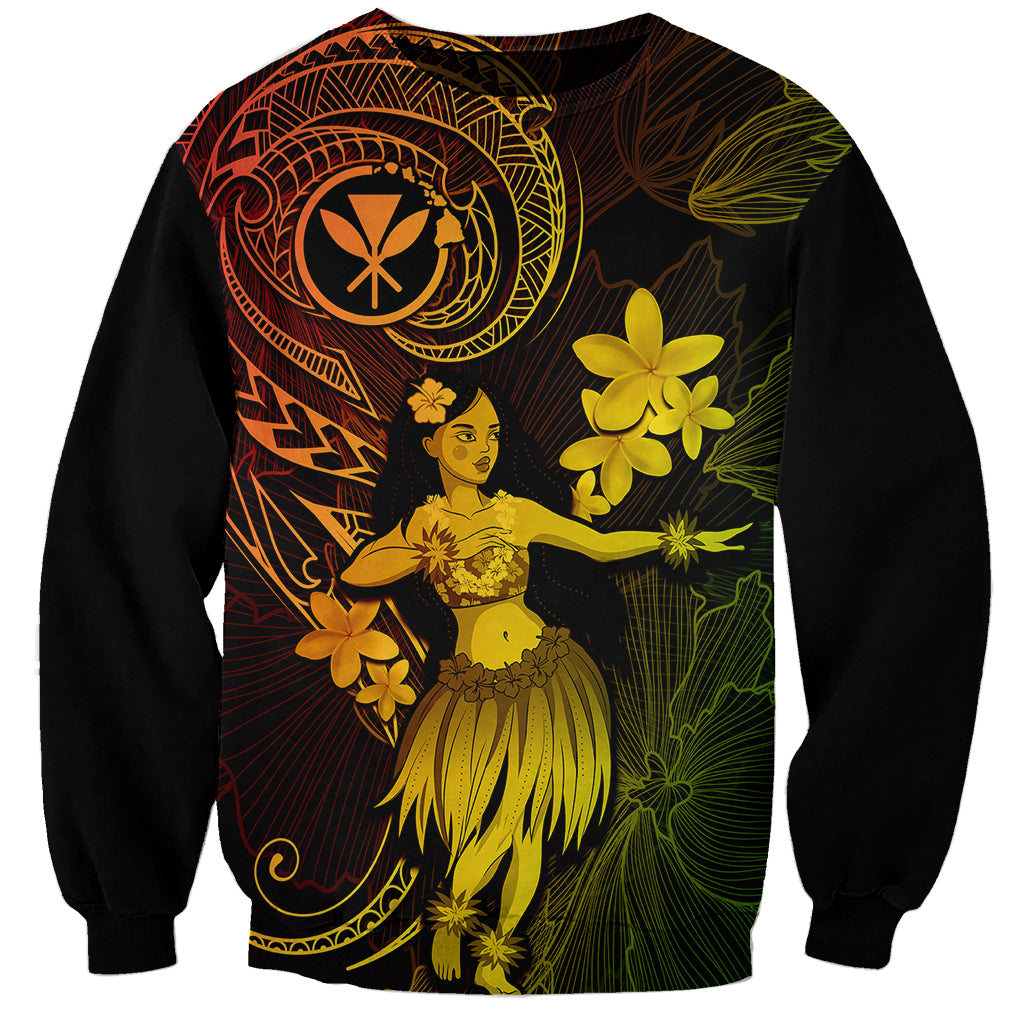 Hawaii Sweatshirt Hula Girl Mix Polynesian Plumeria Reggae Version LT14 Unisex Reggae - Polynesian Pride