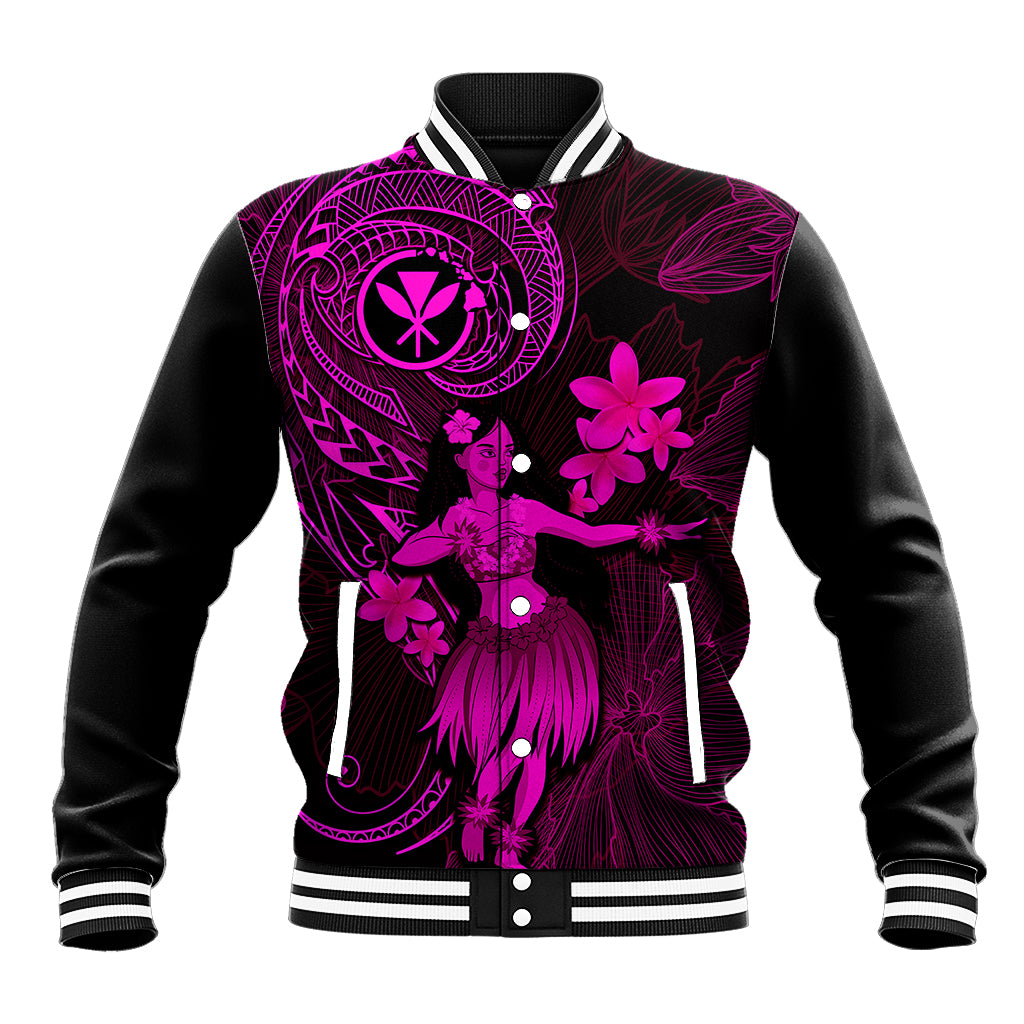 Hawaii Baseball Jacket Hula Girl Mix Polynesian Plumeria Pink Version LT14 Unisex Pink - Polynesian Pride