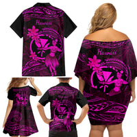 Hawaii Family Matching Off Shoulder Short Dress and Hawaiian Shirt Hula Girl Mix Polynesian Plumeria Pink Version LT14 - Polynesian Pride
