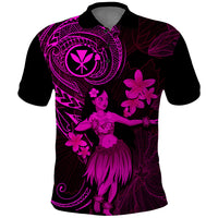 Hawaii Polo Shirt Hula Girl Mix Polynesian Plumeria Pink Version LT14 Pink - Polynesian Pride