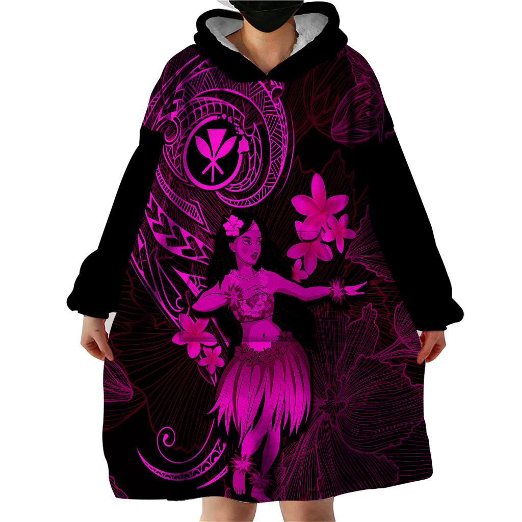 Hawaii Wearable Blanket Hoodie Hula Girl Mix Polynesian Plumeria Pink Version LT14 - Polynesian Pride