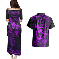 Hawaii Couples Matching Puletasi Dress and Hawaiian Shirt Hula Girl Mix Polynesian Plumeria Purple Version LT14 - Polynesian Pride