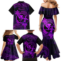 Hawaii Family Matching Mermaid Dress and Hawaiian Shirt Hula Girl Mix Polynesian Plumeria Purple Version LT14 - Polynesian Pride