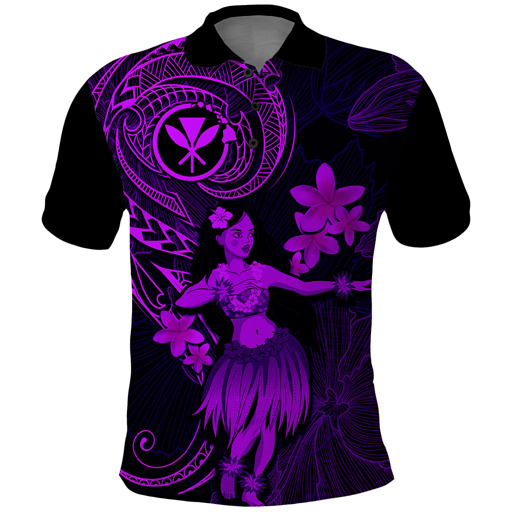 Hawaii Polo Shirt Hula Girl Mix Polynesian Plumeria Purple Version LT14 Purple - Polynesian Pride
