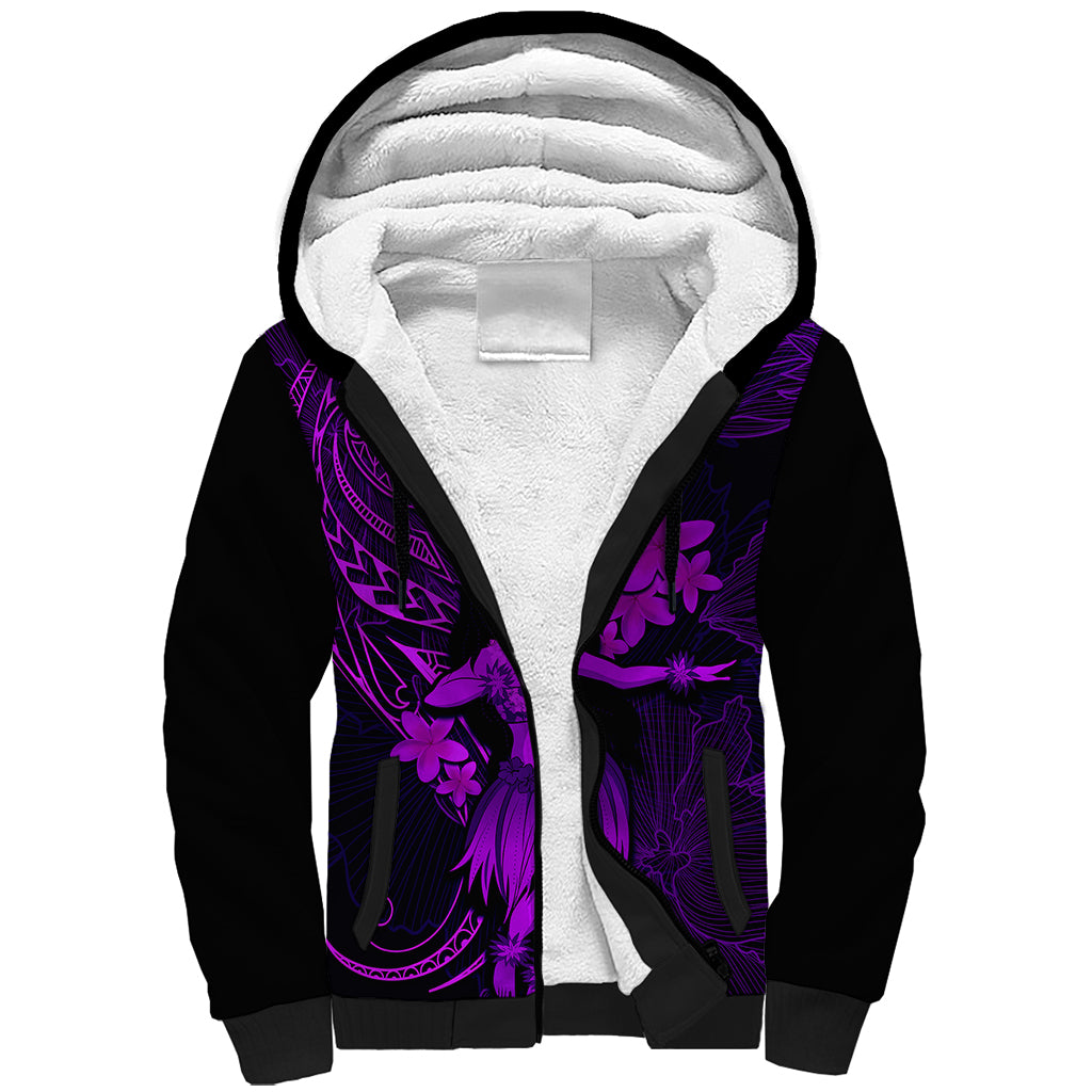 Hawaii Sherpa Hoodie Hula Girl Mix Polynesian Plumeria Purple Version LT14 Unisex Purple - Polynesian Pride