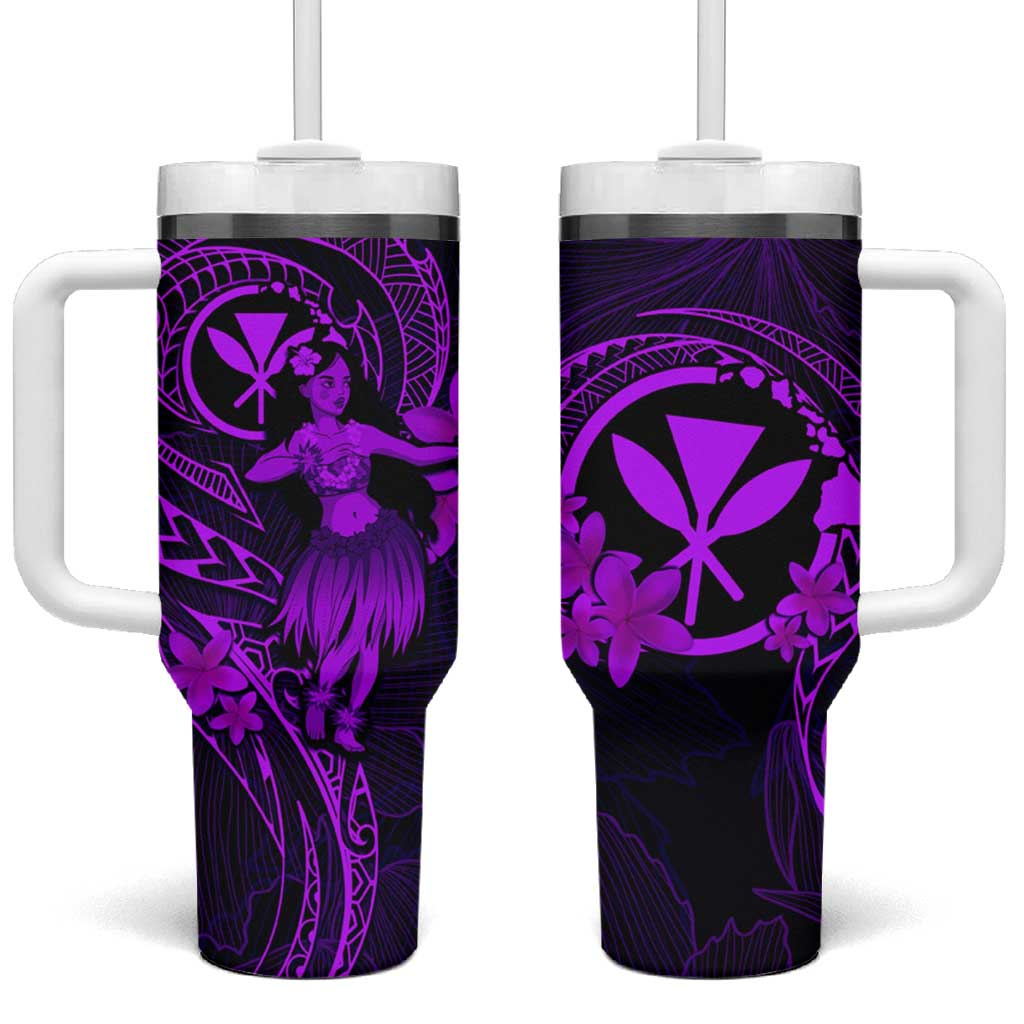 Hawaii Tumbler With Handle Hula Girl Mix Polynesian Plumeria Purple Version