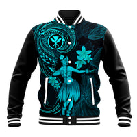 Hawaii Baseball Jacket Hula Girl Mix Polynesian Plumeria Turquoise Version LT14 Unisex Turquoise - Polynesian Pride
