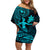 Hawaii Family Matching Off Shoulder Short Dress and Hawaiian Shirt Hula Girl Mix Polynesian Plumeria Turquoise Version LT14 Mom's Dress Turquoise - Polynesian Pride