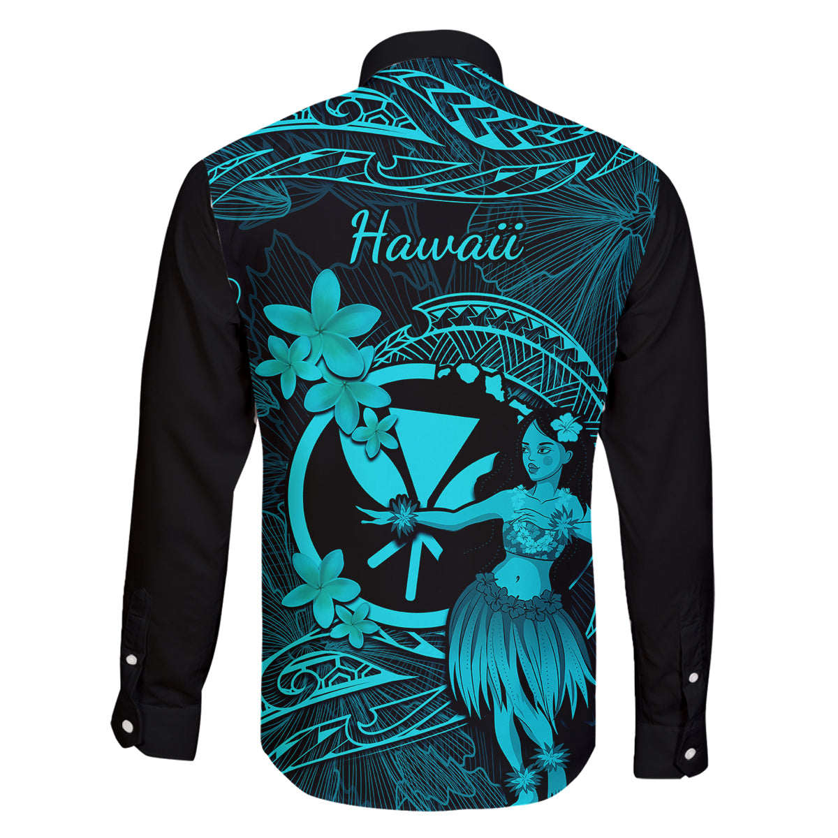 Hawaii Family Matching Tank Maxi Dress and Hawaiian Shirt Hula Girl Mix Polynesian Plumeria Turquoise Version LT14 - Polynesian Pride