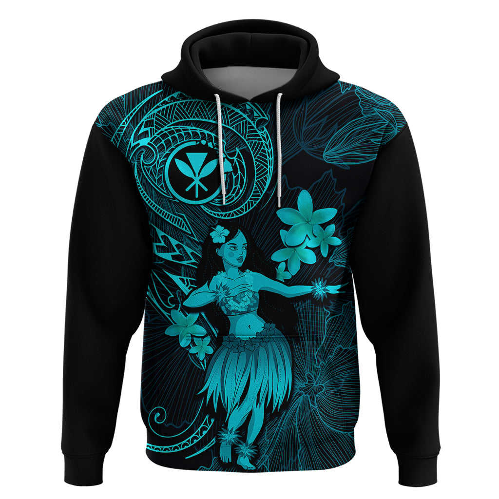 Hawaii Hoodie Hula Girl Mix Polynesian Plumeria Turquoise Version LT14 Pullover Hoodie Turquoise - Polynesian Pride