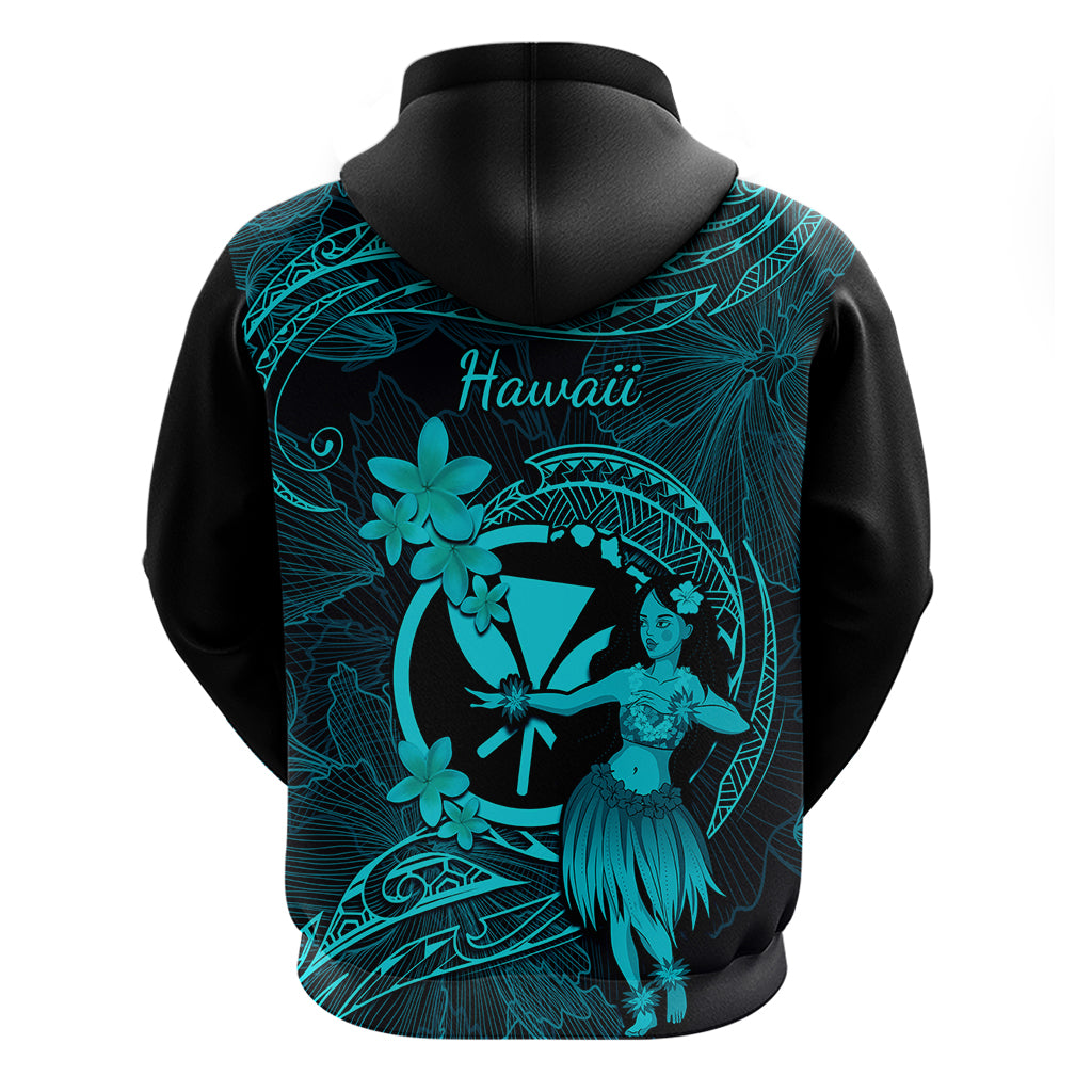 Hawaii Hoodie Hula Girl Mix Polynesian Plumeria Turquoise Version LT14 - Polynesian Pride