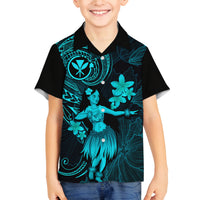 Hawaii Kid Hawaiian Shirt Hula Girl Mix Polynesian Plumeria Turquoise Version LT14 - Polynesian Pride