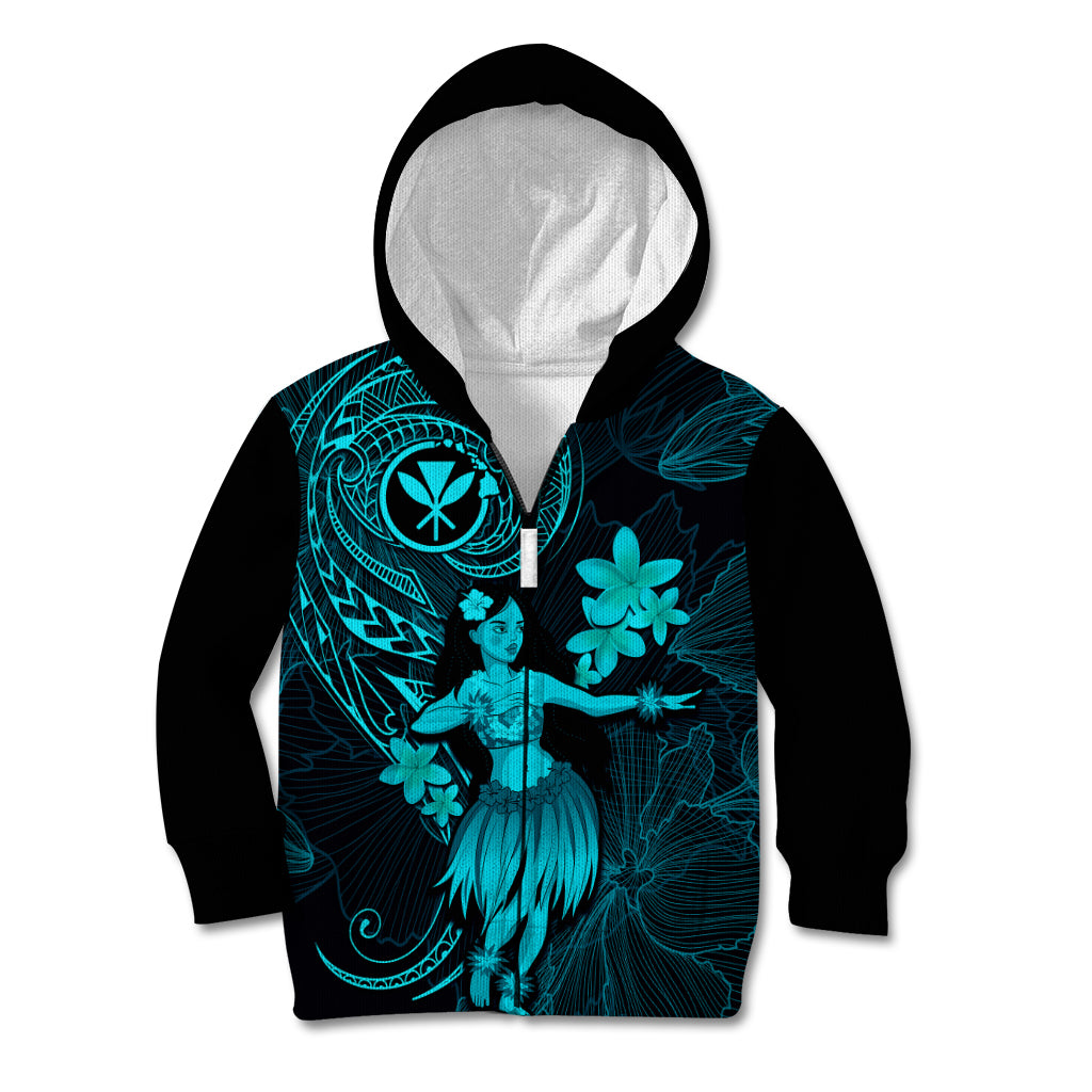 Hawaii Kid Hoodie Hula Girl Mix Polynesian Plumeria Turquoise Version LT14 - Polynesian Pride