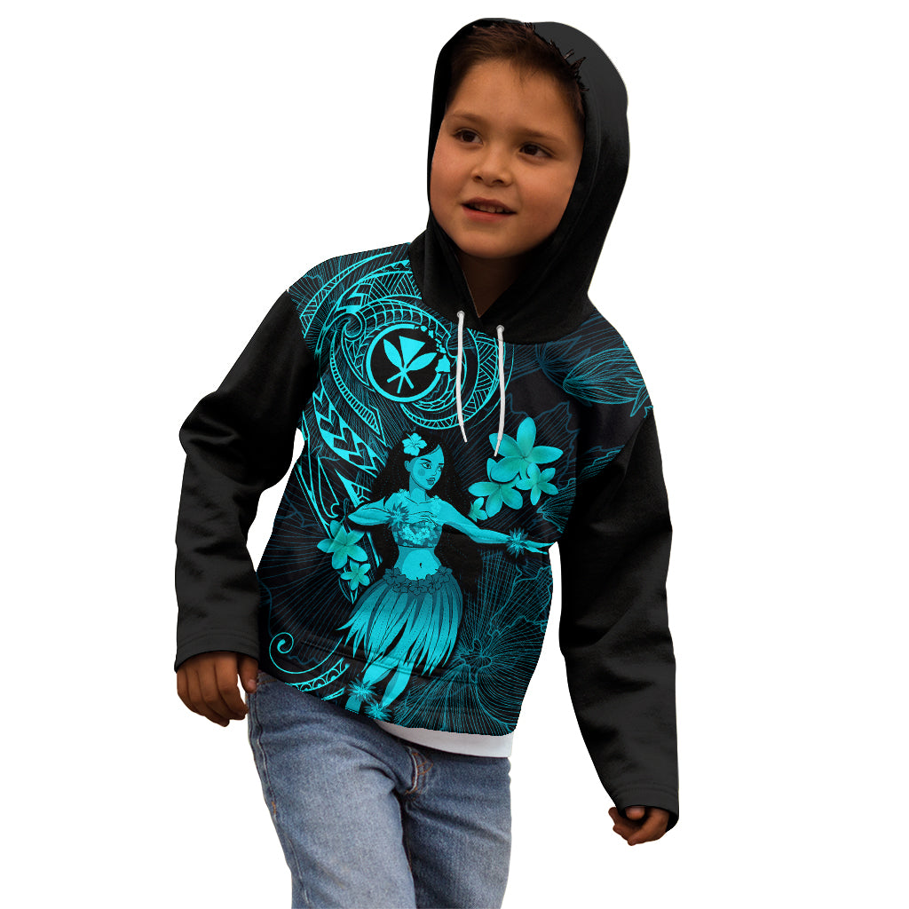 Hawaii Kid Hoodie Hula Girl Mix Polynesian Plumeria Turquoise Version LT14 - Polynesian Pride