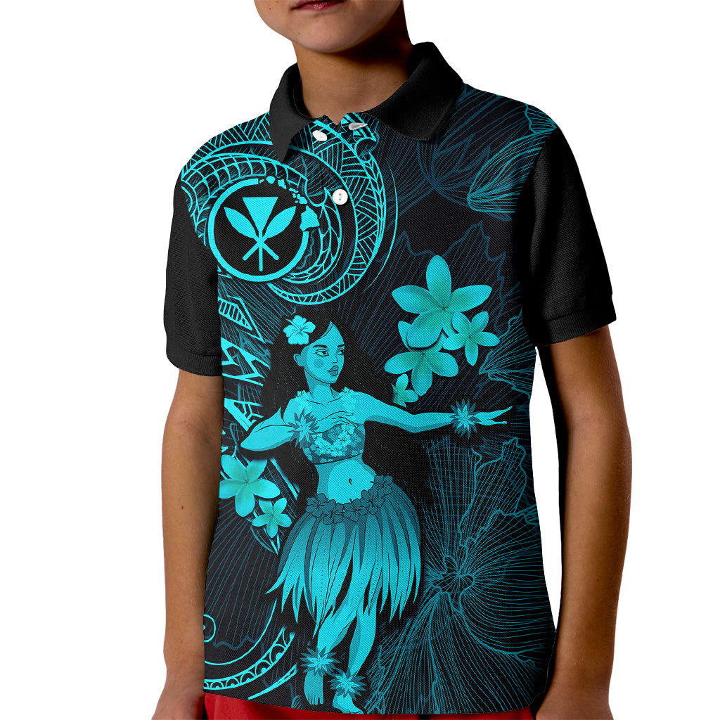 Hawaii Kid Polo Shirt Hula Girl Mix Polynesian Plumeria Turquoise Version LT14 Kid Turquoise - Polynesian Pride