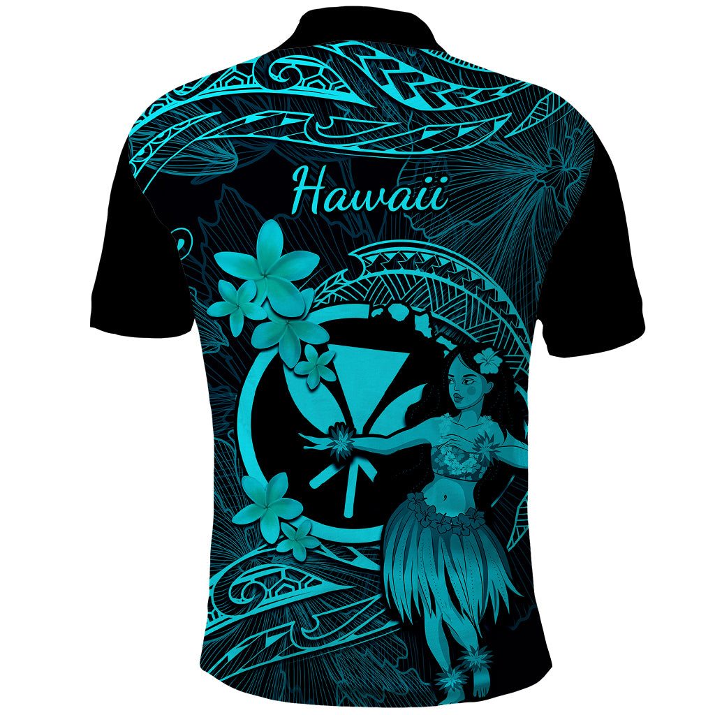 Hawaii Polo Shirt Hula Girl Mix Polynesian Plumeria Turquoise Version LT14 - Polynesian Pride