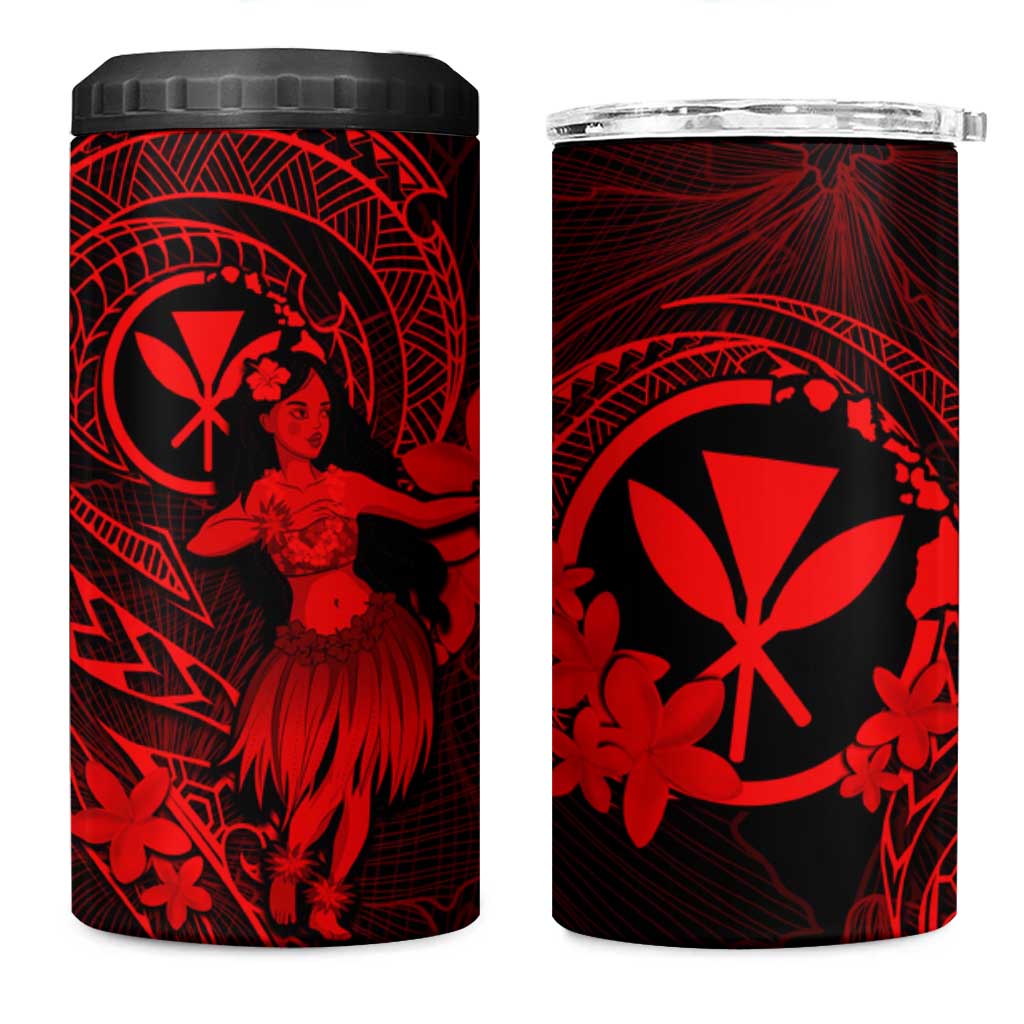 Hawaii 4 in 1 Can Cooler Tumbler Hula Girl Mix Polynesian Plumeria Red Version