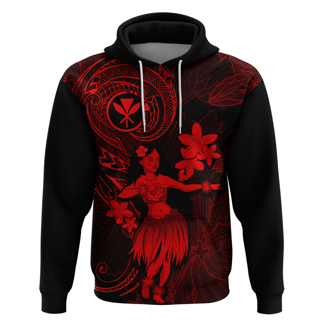 Hawaii Hoodie Hula Girl Mix Polynesian Plumeria Red Version LT14 Pullover Hoodie Red - Polynesian Pride