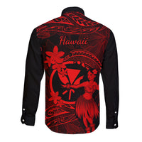 Hawaii Long Sleeve Button Shirt Hula Girl Mix Polynesian Plumeria Red Version LT14 - Polynesian Pride