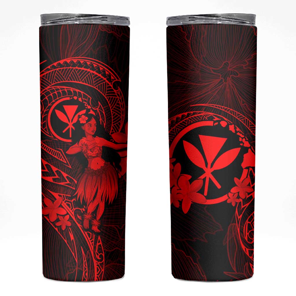 Hawaii Skinny Tumbler Hula Girl Mix Polynesian Plumeria Red Version