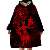 Hawaii Wearable Blanket Hoodie Hula Girl Mix Polynesian Plumeria Red Version LT14 - Polynesian Pride