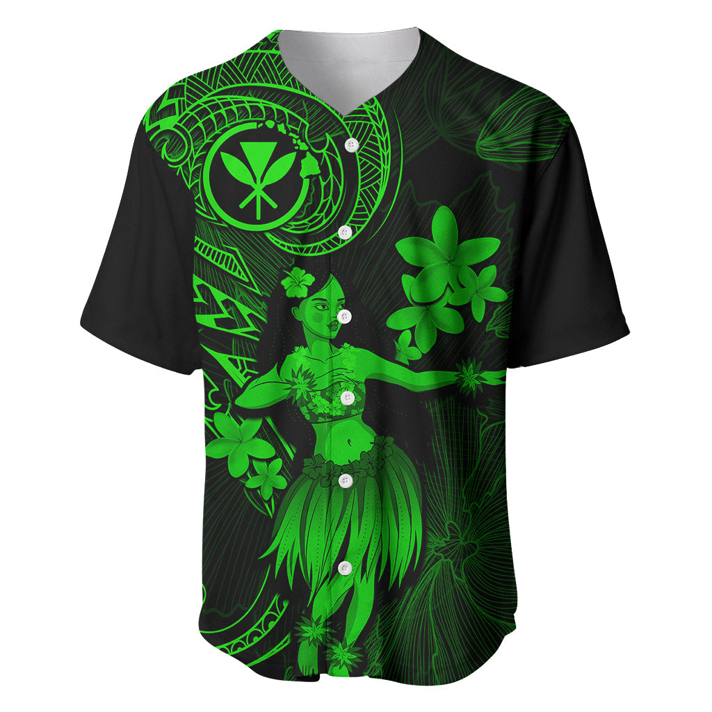 Hawaii Baseball Jersey Hula Girl Mix Polynesian Plumeria Green Version LT14 Green - Polynesian Pride