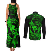 Hawaii Couples Matching Tank Maxi Dress and Long Sleeve Button Shirts Hula Girl Mix Polynesian Plumeria Green Version LT14 - Polynesian Pride