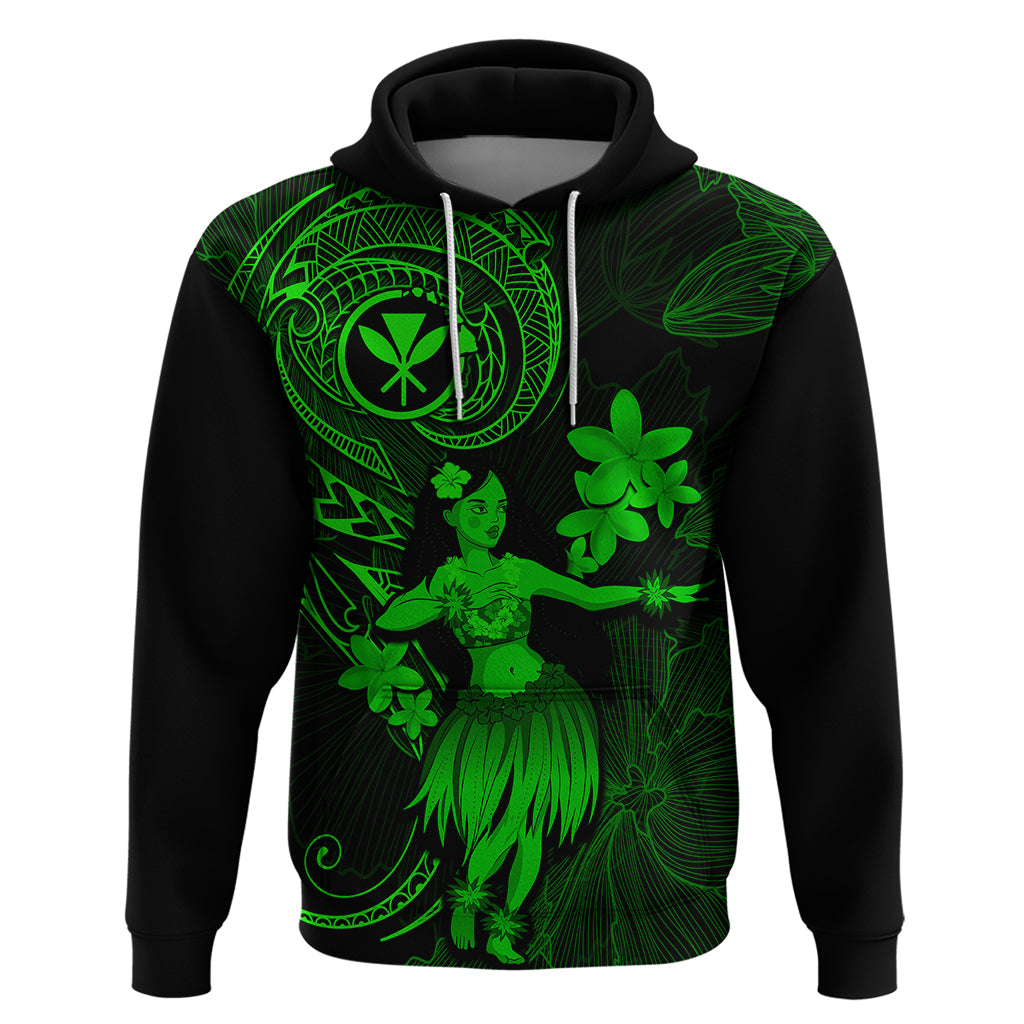 Hawaii Hoodie Hula Girl Mix Polynesian Plumeria Green Version LT14 Pullover Hoodie Green - Polynesian Pride