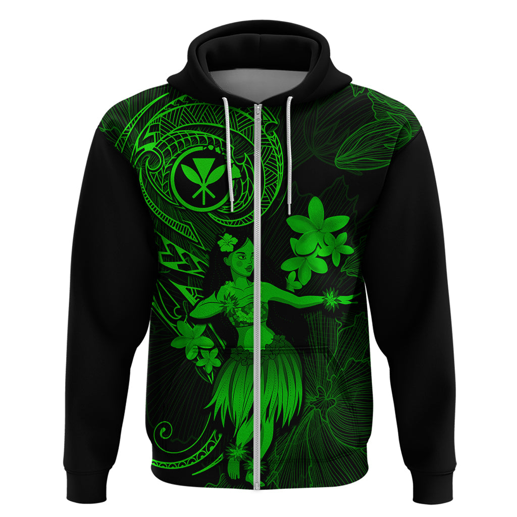 Hawaii Hoodie Hula Girl Mix Polynesian Plumeria Green Version LT14 Zip Hoodie Green - Polynesian Pride
