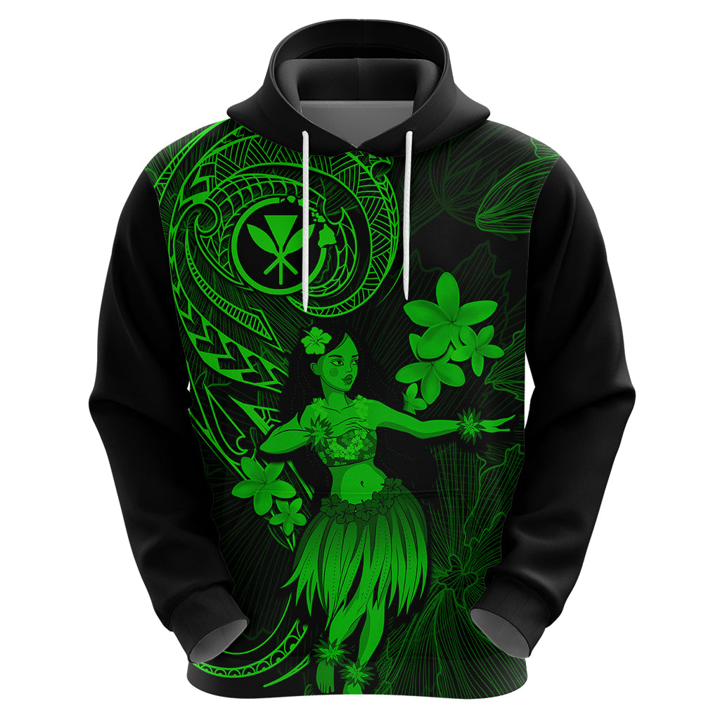 Hawaii Hoodie Hula Girl Mix Polynesian Plumeria Green Version LT14 - Polynesian Pride