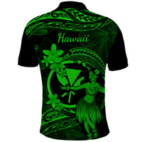 Hawaii Polo Shirt Hula Girl Mix Polynesian Plumeria Green Version LT14 - Polynesian Pride