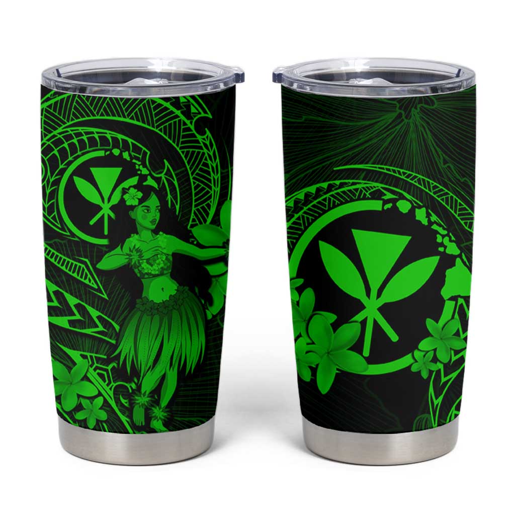 Hawaii Tumbler Cup Hula Girl Mix Polynesian Plumeria Green Version