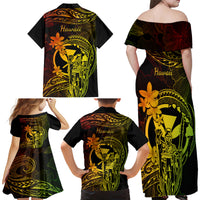 Hawaii Family Matching Off Shoulder Long Sleeve Dress and Hawaiian Shirt King Kamehameha Mix Polynesian Plumeria Reggae Version LT14 - Polynesian Pride