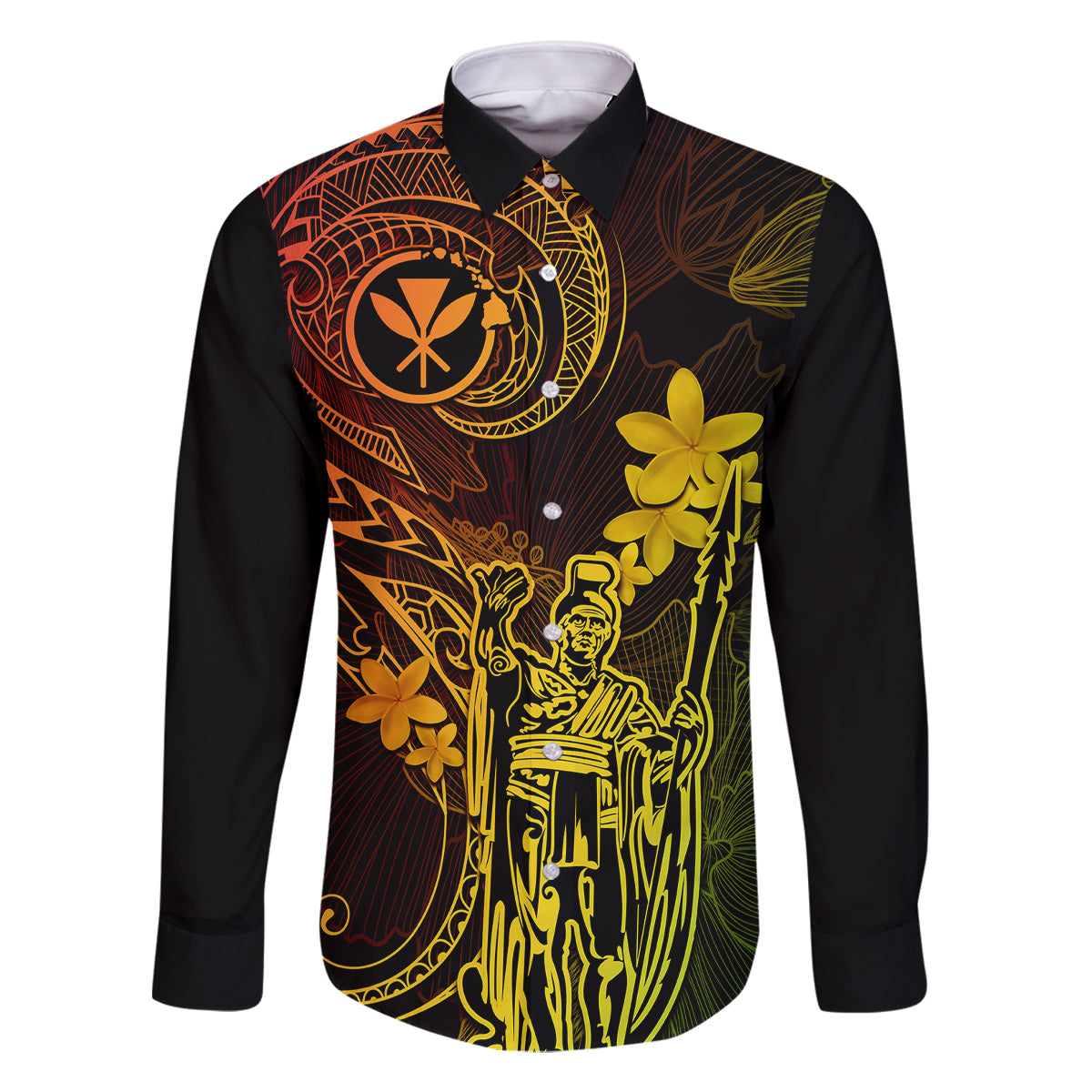 Hawaii Family Matching Puletasi Dress and Hawaiian Shirt King Kamehameha Mix Polynesian Plumeria Reggae Version LT14 Dad's Shirt - Long Sleeve Reggae - Polynesian Pride
