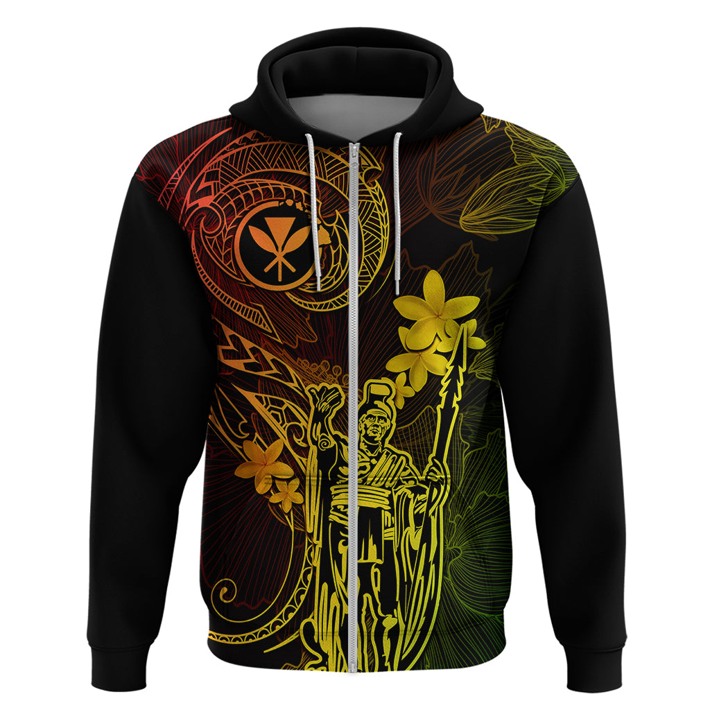 Hawaii Hoodie King Kamehameha Mix Polynesian Plumeria Reggae Version LT14 Zip Hoodie Reggae - Polynesian Pride