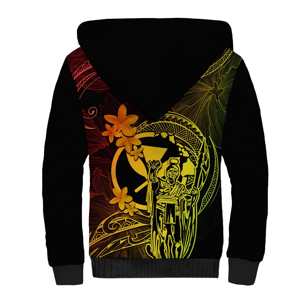 Hawaii Sherpa Hoodie King Kamehameha Mix Polynesian Plumeria Reggae Version LT14 - Polynesian Pride