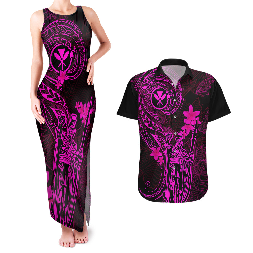 Hawaii Couples Matching Tank Maxi Dress and Hawaiian Shirt King Kamehameha Mix Polynesian Plumeria Pink Version LT14 Pink - Polynesian Pride
