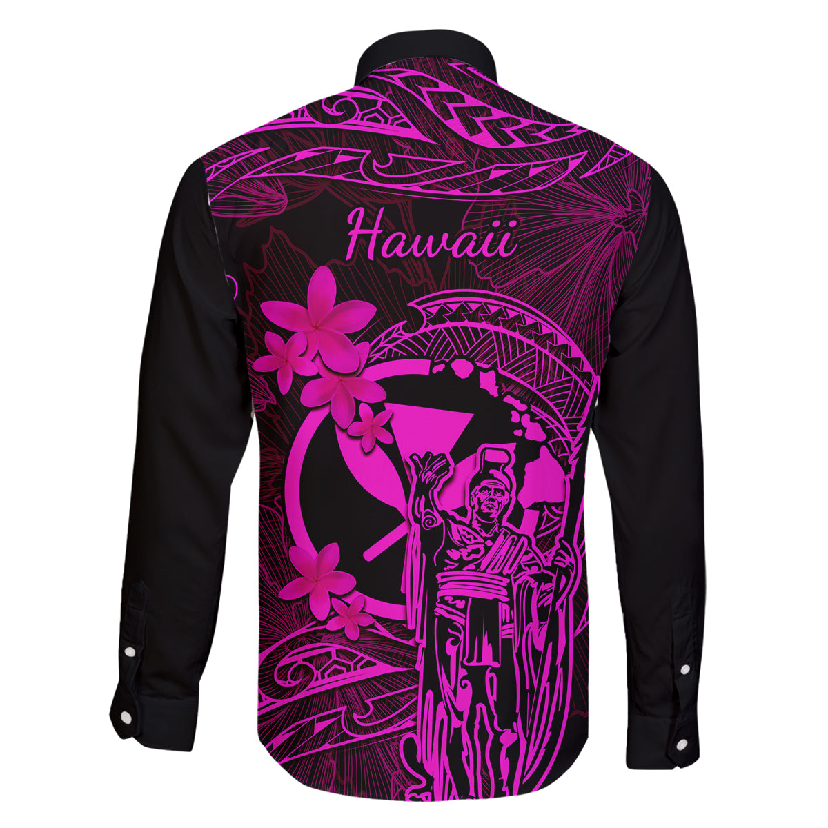 Hawaii Family Matching Off Shoulder Long Sleeve Dress and Hawaiian Shirt King Kamehameha Mix Polynesian Plumeria Pink Version LT14 - Polynesian Pride