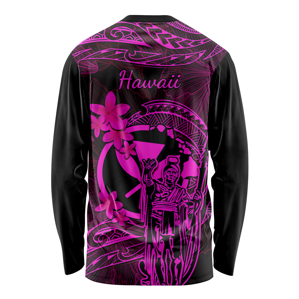 Hawaii Long Sleeve Shirt King Kamehameha Mix Polynesian Plumeria Pink Version LT14 - Polynesian Pride