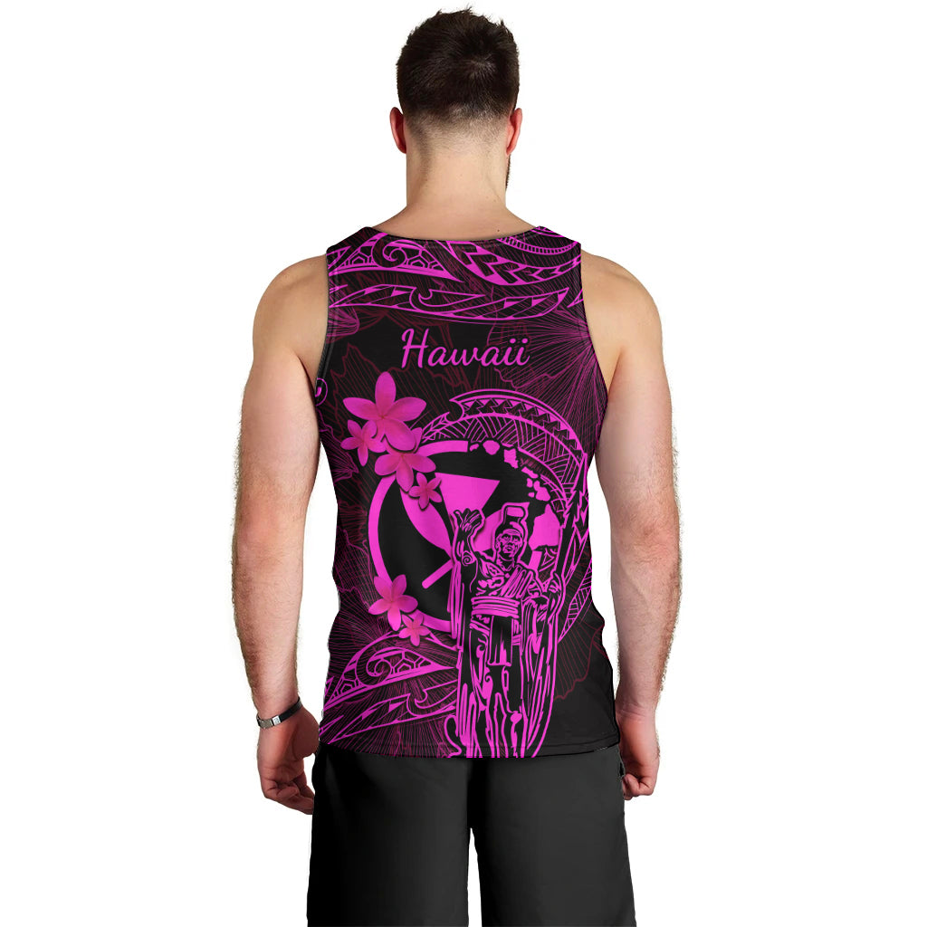 Hawaii Men Tank Top King Kamehameha Mix Polynesian Plumeria Pink Version LT14 - Polynesian Pride