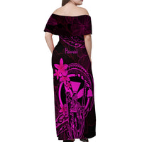 Hawaii Off Shoulder Maxi Dress King Kamehameha Mix Polynesian Plumeria Pink Version LT14 - Polynesian Pride