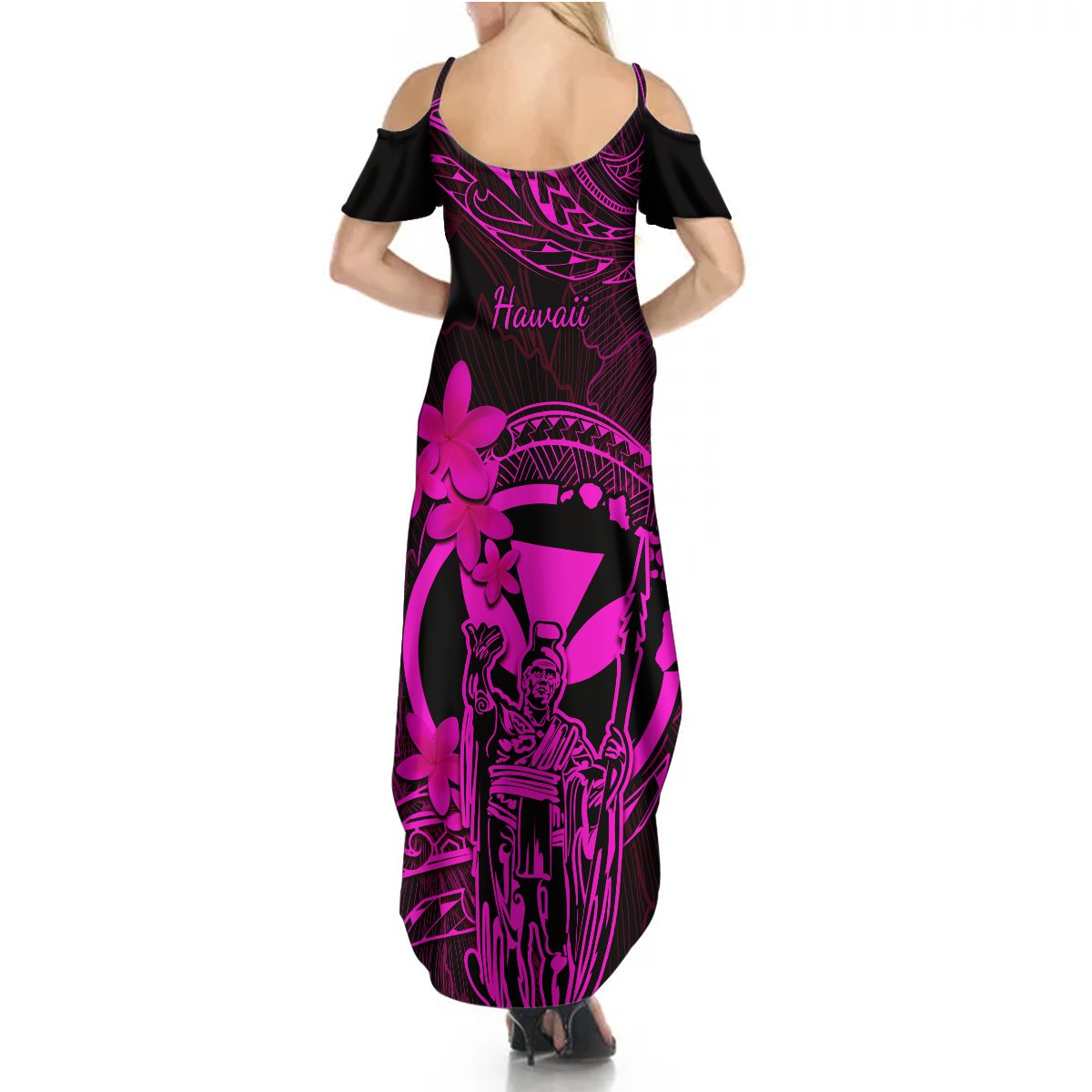 Hawaii Summer Maxi Dress King Kamehameha Mix Polynesian Plumeria Pink Version LT14 - Polynesian Pride