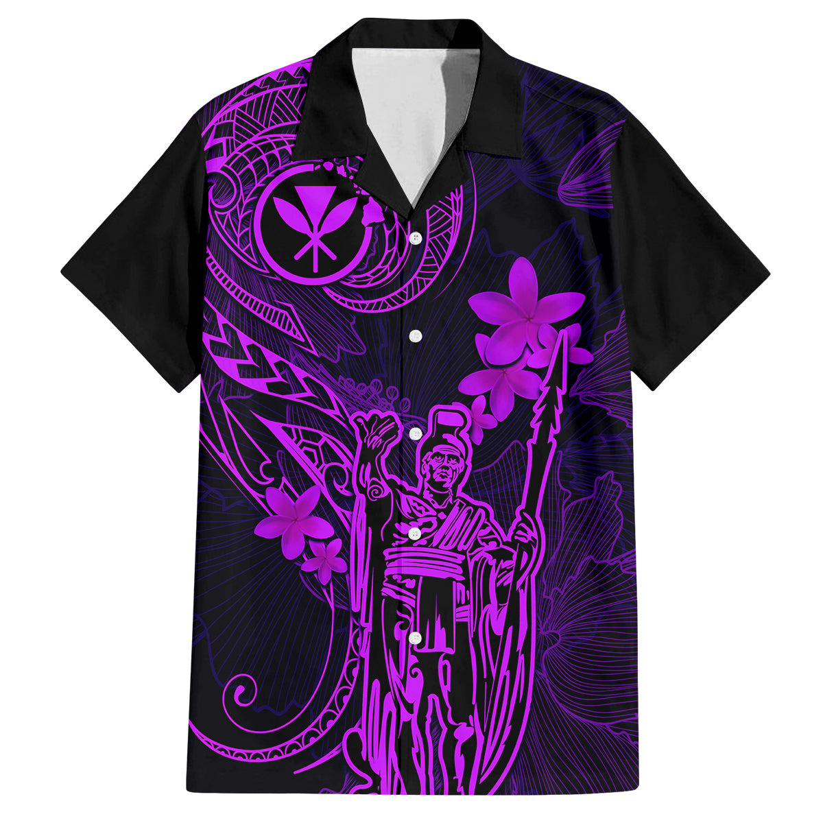 Hawaii Family Matching Long Sleeve Bodycon Dress and Hawaiian Shirt King Kamehameha Mix Polynesian Plumeria Purple Version LT14 Dad's Shirt - Short Sleeve Purple - Polynesian Pride
