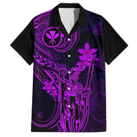 Hawaii Family Matching Off Shoulder Maxi Dress and Hawaiian Shirt King Kamehameha Mix Polynesian Plumeria Purple Version LT14 Dad's Shirt - Short Sleeve Purple - Polynesian Pride